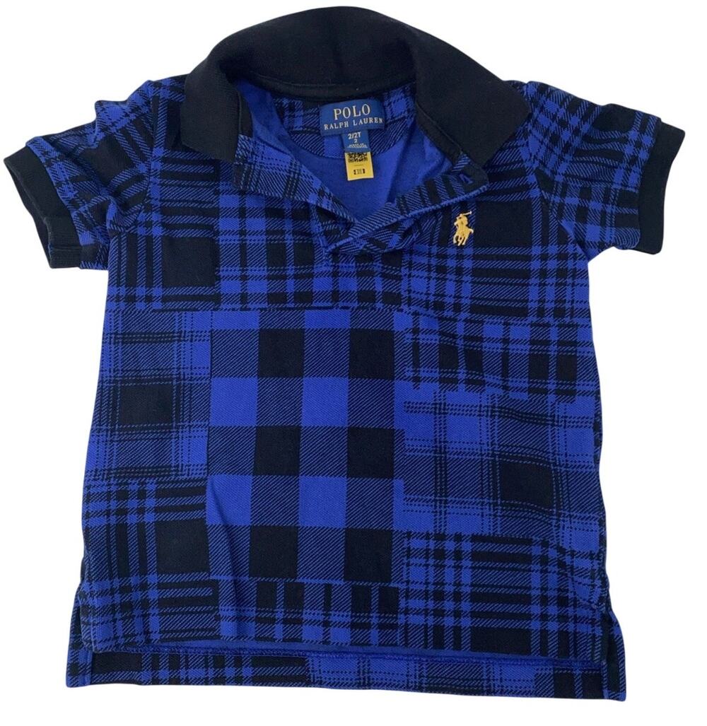 Polo Ralph Lauren Kids Boy Blue Black Plaid Short Sleeve Collared Shirt Size 2T